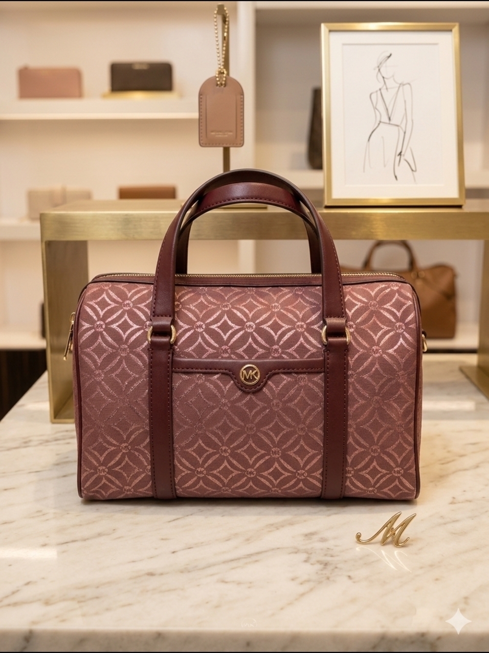 Michael Kors Travel Medium Duffle Satchel - Oxblood Multi Logo (NWT)